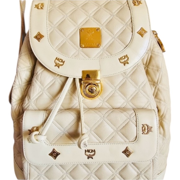 MCM Stark Quilted Leather Ivory Backpack - Picture 8 of 12